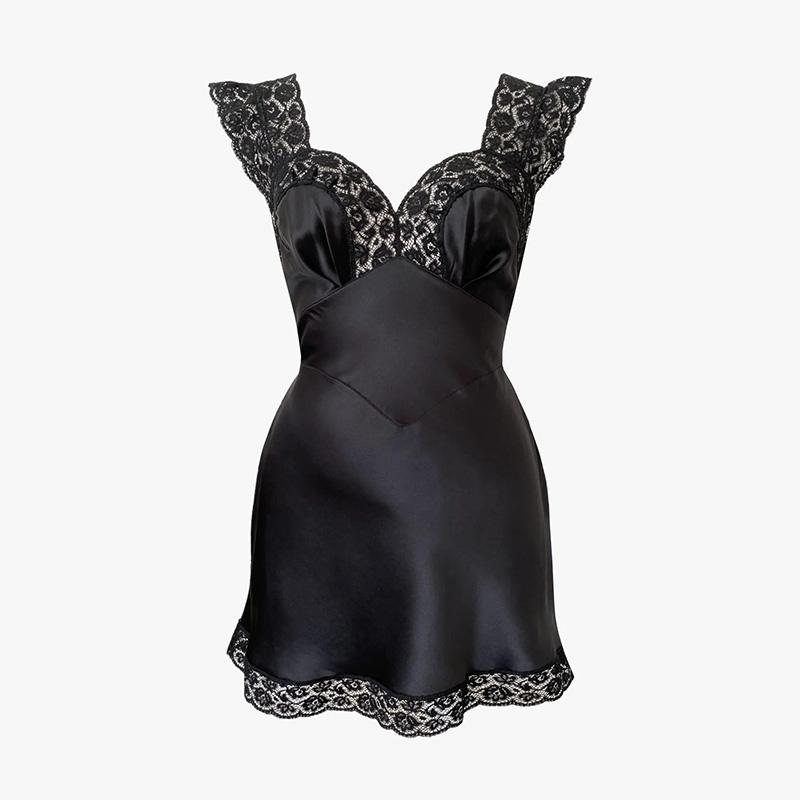 Элегантное вечернее платье женское атласное кружевное пэчворк на шнуровке мини-платья винтажное женское черное сексуальное облегающее короткое платье для вечеринки L чёрный