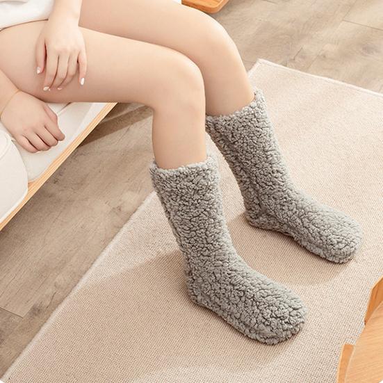 Warm Fluffy Socks Winter Thickened Fuzzy Socks with Elastic Cuffs Solid Color Cozy Sleeping Socks for Indoor Lounging Sleeping