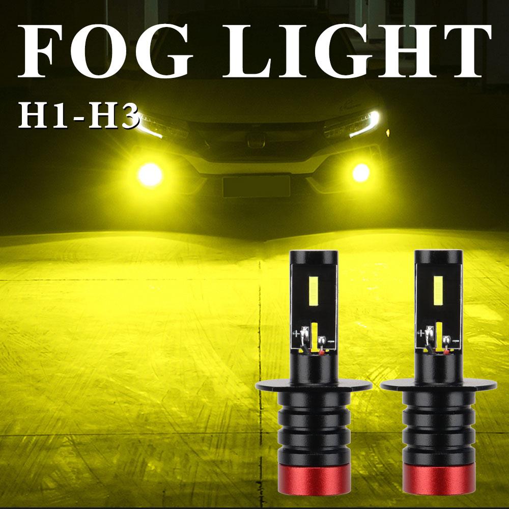 1pcs H3 Led H1 LED Bulbs 1860 Chips 2smd Car Fog Lights Day Driving Running Light 12V 6000K Headlight Bulbs White Yellow
