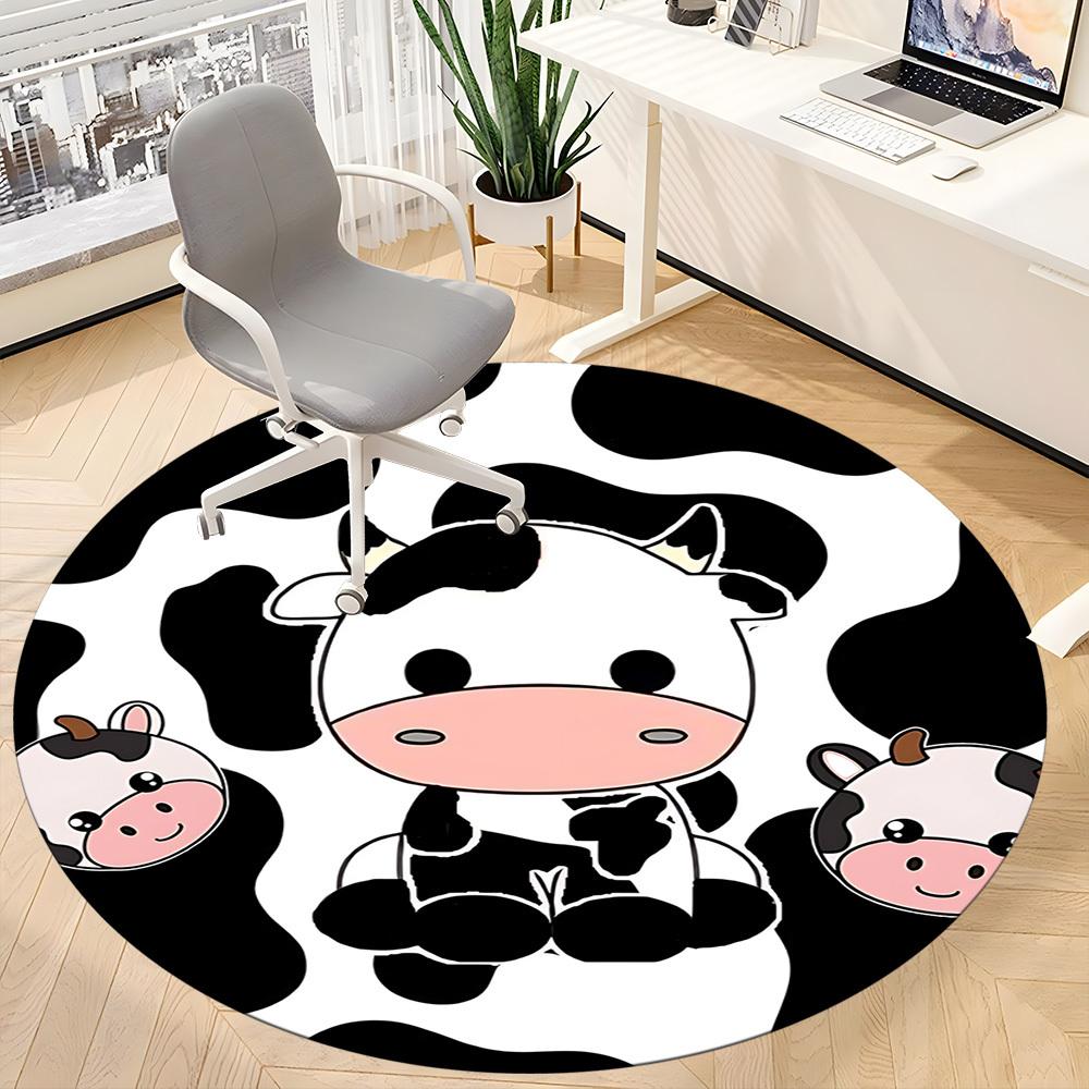1pc Cow Print Office Round Area Rug, Under Office Chairs Bedroom Living Room Home Decor, Room Deco