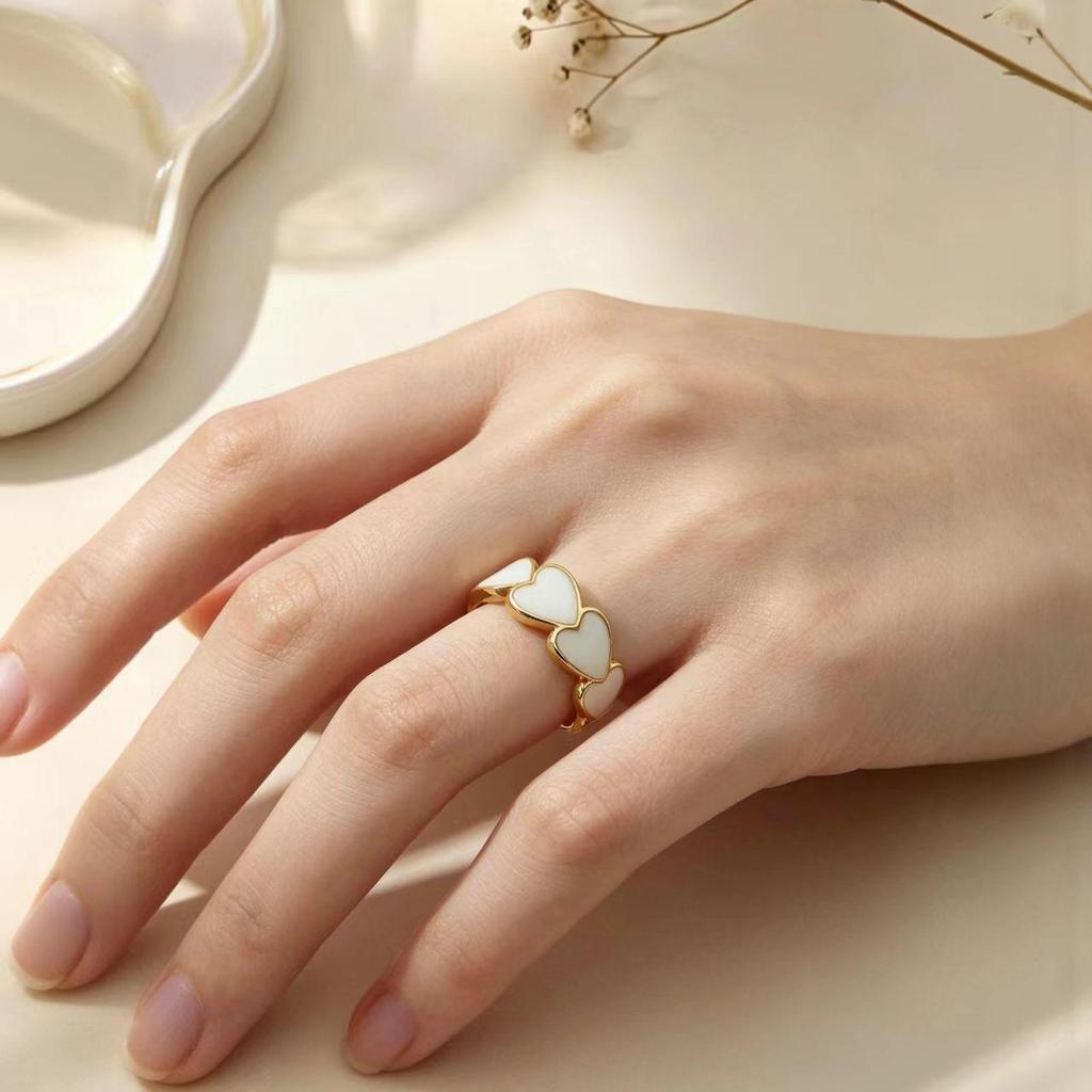 Multicolor Gold-Plated Open Adjustable Heart Ring - Luxury Finger Jewelry