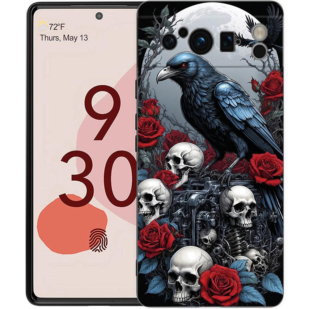 Raven Crow Skull Pattern Phone Case Cover for Google Pixel 9 8 7 6 7A 6A Pro Shockproof Soft TPU 9 Pro XL Shell Capas Fundas