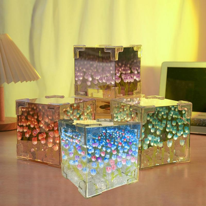 Creative Tulip Lamps LED Night Light 3D Tulip Table Lamp DIY Night Lamp Gift Material Package for Girlfriend Bedroom Ornament