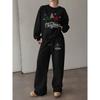 Women's Christmas Print Crewneck Sweatshirt & Drawstring Pants Set - Loose Casual Holiday Two-Piece