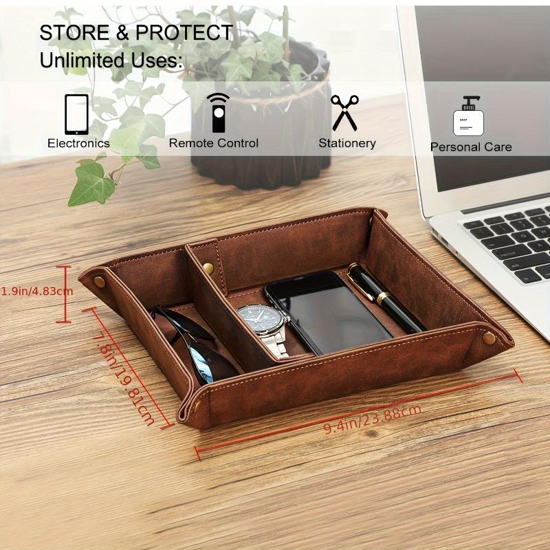 1 Stück Retro-Stil PU-Leder Wasserdichte & Kratzfeste Schreibtisch-Organizer-Schale, Vintage-Aufbewahrungsbox für Zuhause/Büro