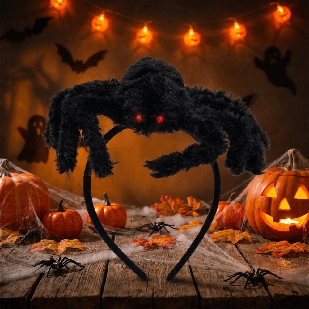 Scary Style Spider Headband 3D Design Plush Hair Hoop Giant Spider Hair Accessory  Halloween Party