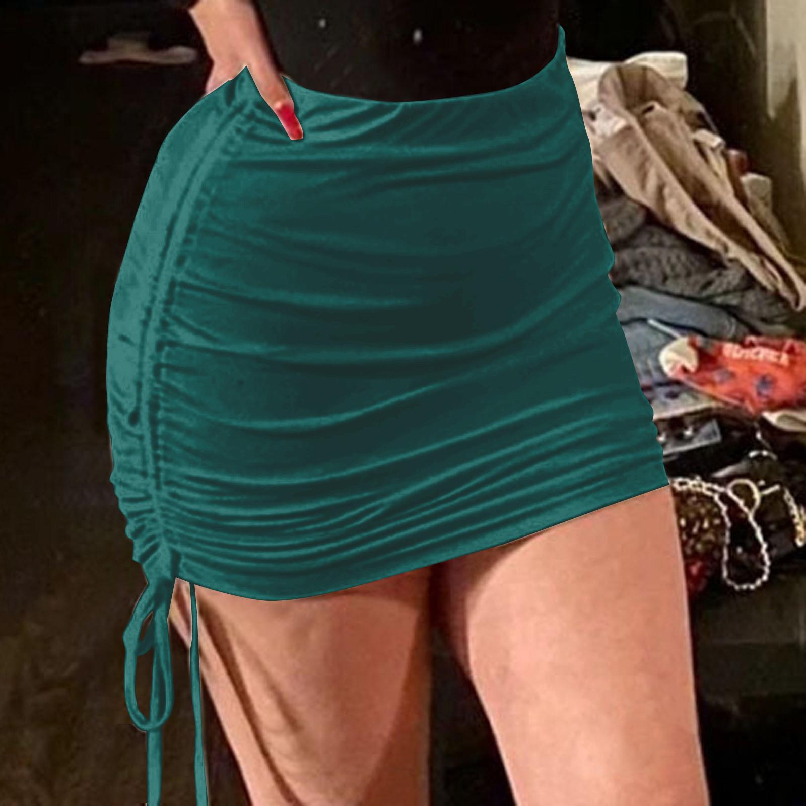 

Женская мода, однотонная сексуальная короткая юбка с эластичной резинкой на талии и боковой сборкой на бедрах XL зелёный