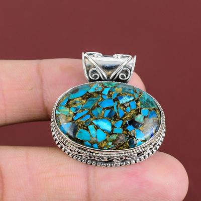 Copper Chrysocolla Pendant 925 Sterling Silver Pendant Handmade Gemstone Pendant Vintage Jewelry Gifts For Her Unique Pendant Silver Jewelry