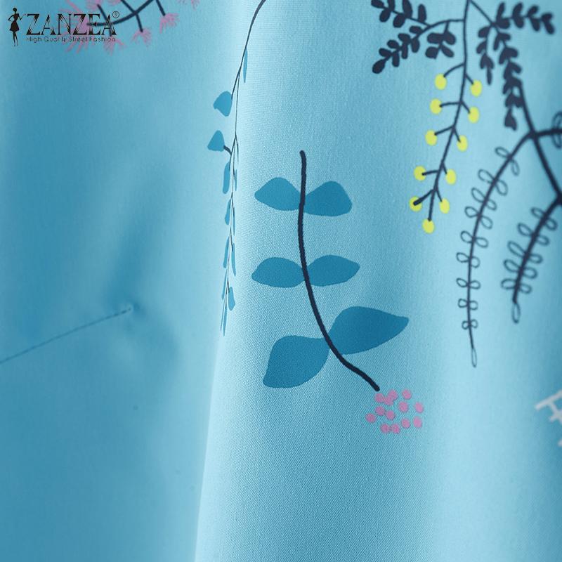 ZANZEA Women Casual Round Neck Loose Print 3/4 Sleeve Blouse