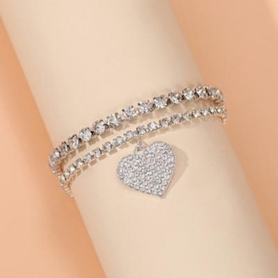 Personalized Peach Heart Beach Foot Decoration Two-piece Set Sexy Full Diamond Versatile Shiny Love Rhinestone Anklet