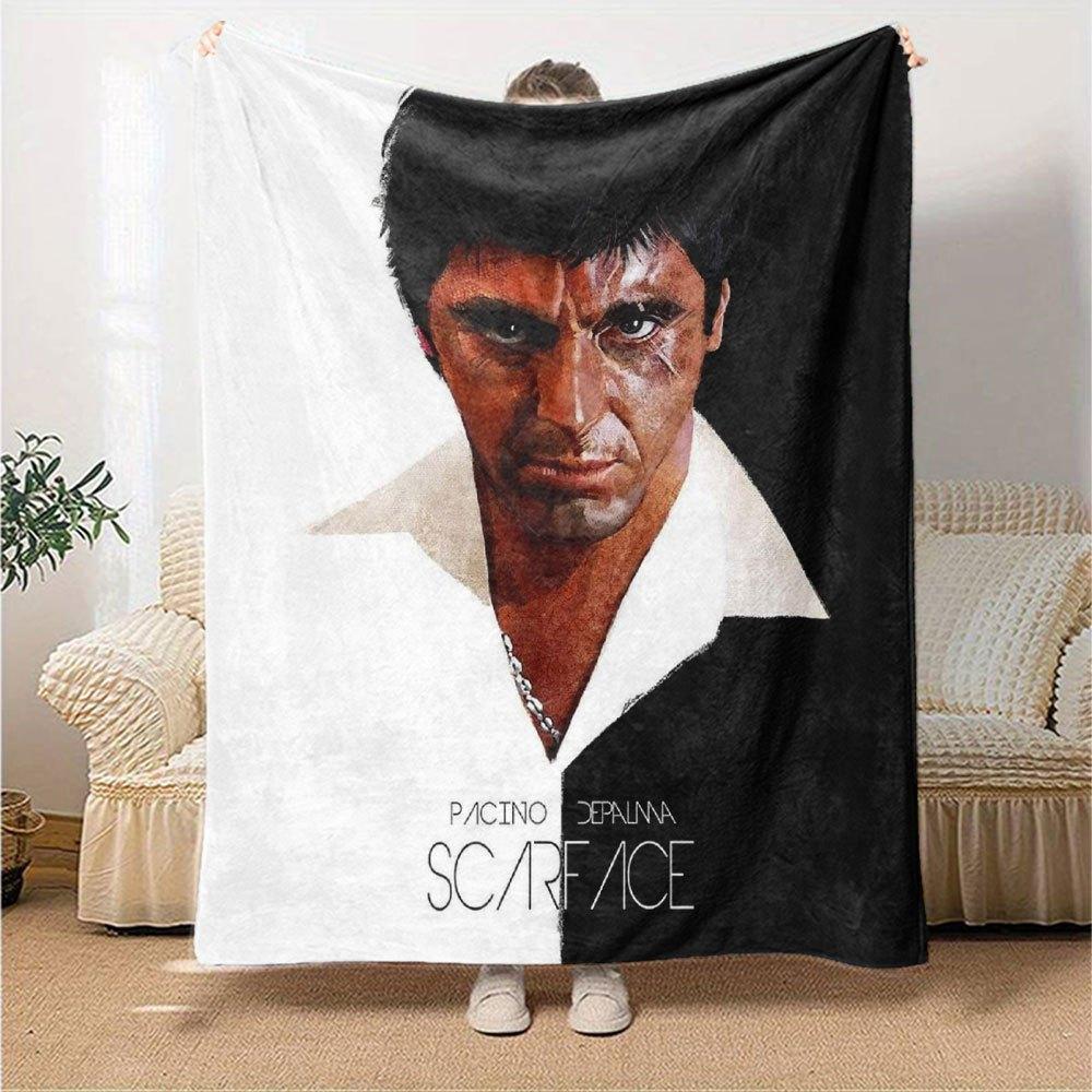 1pc Scarface-Inspired Flannel Blanket - Soft Cozy All-Season Throw for Bedroom, Sofa, Camping, Travel - Perfect Gift for Movie FansB39