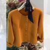 Women's Orange Raccoon Knit Cardigan - Autumn/Winter Lazy Style Short Sweater Coat