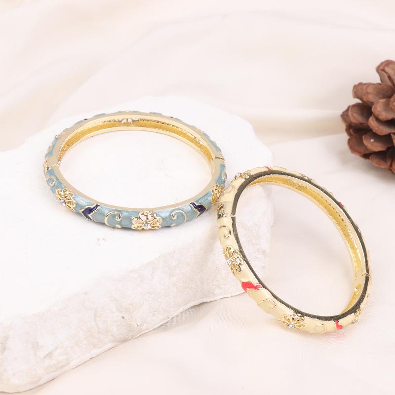 Vintage Enamel Flower Bracelet Ethnic Style Cloisonne Bangle Elegant Luxury Exquisite Bangles For Women  Jewelry