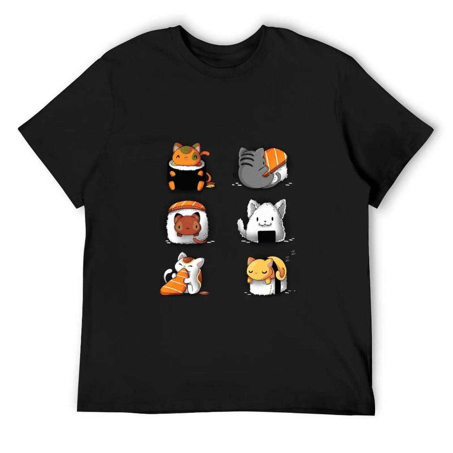 Cute sushi cats T-Shirt for a boy baggy shirts essential t shirt basketball graphic tees plain t shirts men S чёрный