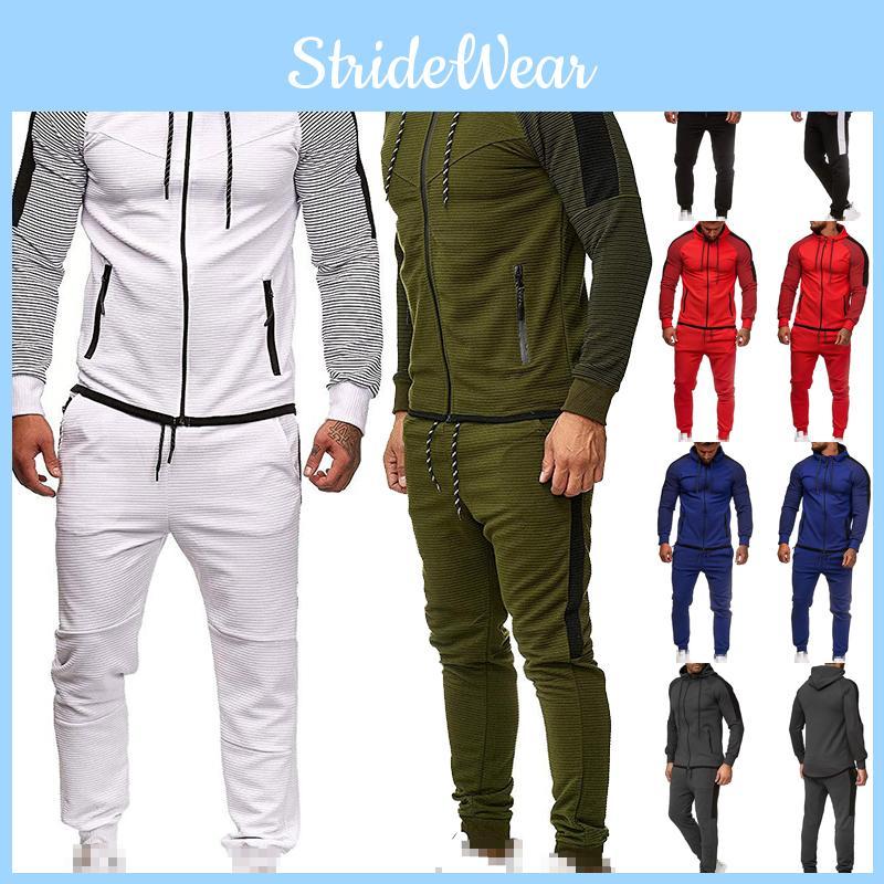 Classic Men Tracksuit Set With Hooded Pullover And Adjustable Jogging Pants