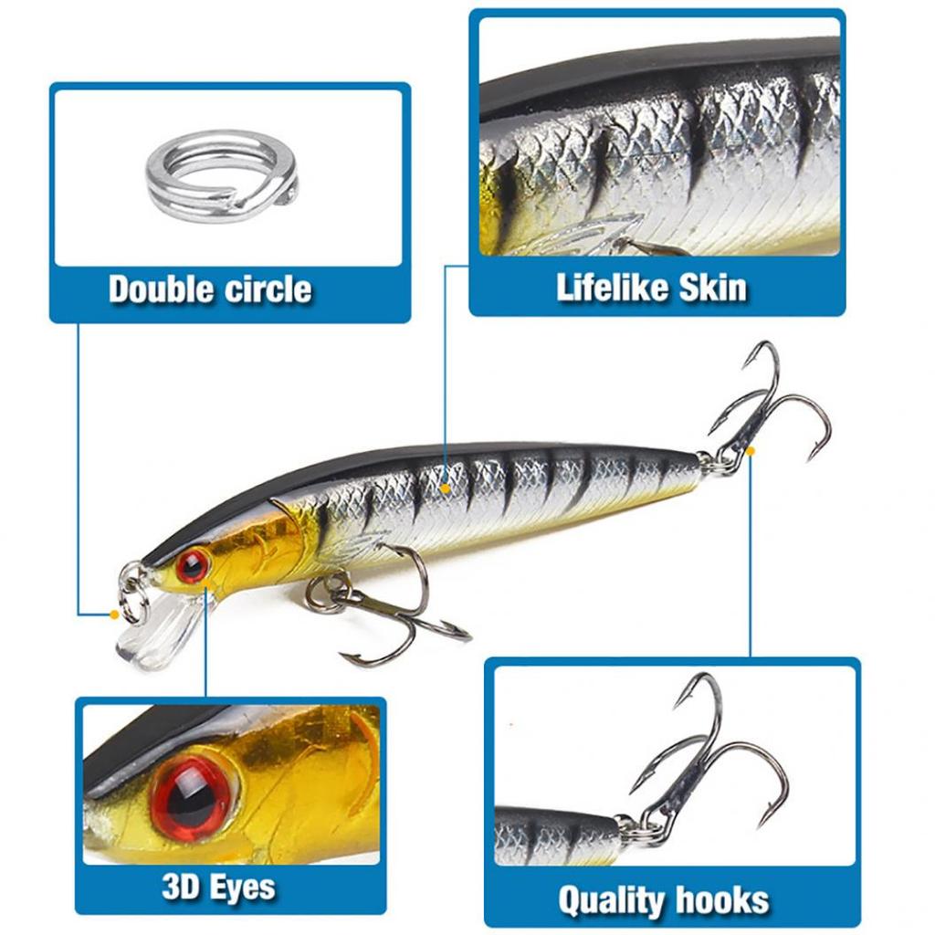 10 Colors Hard Fshing Lures Plastic Artificial Fake Life-Like Minnow Shape Baits