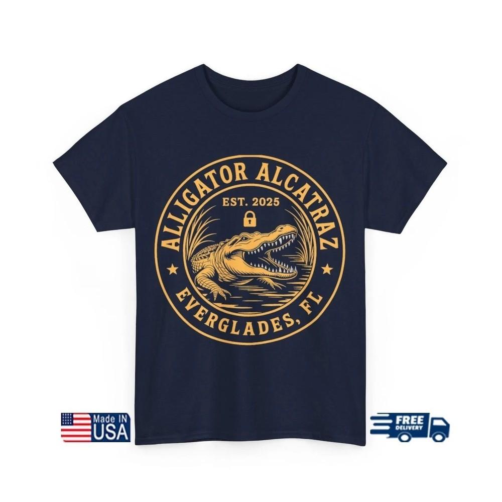 Alligator Alcatraz Florida Everglades T-Shirt Funny Parody Graphic Tee Unisex T-Shirt M