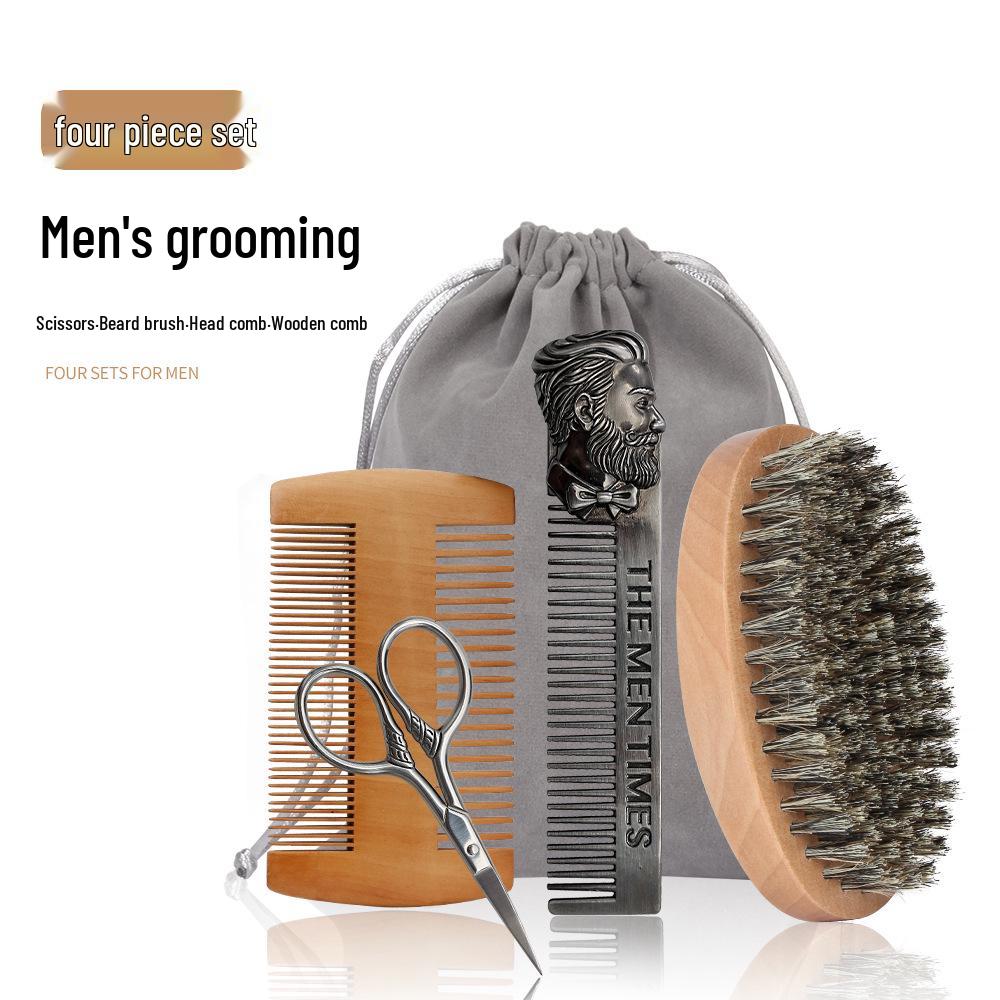 **Yidai Boar Bristle Beard Grooming Set with Scissors & Comb**