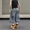 Unisex American Street Graffiti Print Denim Shorts - Trendy, Loose-Fit, Retro-Style Cropped Summer Shorts