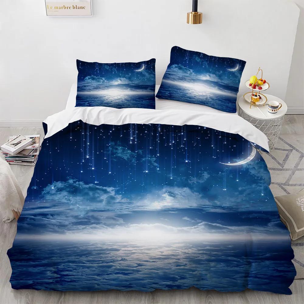 Starry Sky Duvet Cover Set Outer Space Earth Galaxy Bedding Set Double Queen King Size 2/3pcs Polyester Comforter Cover for Kids