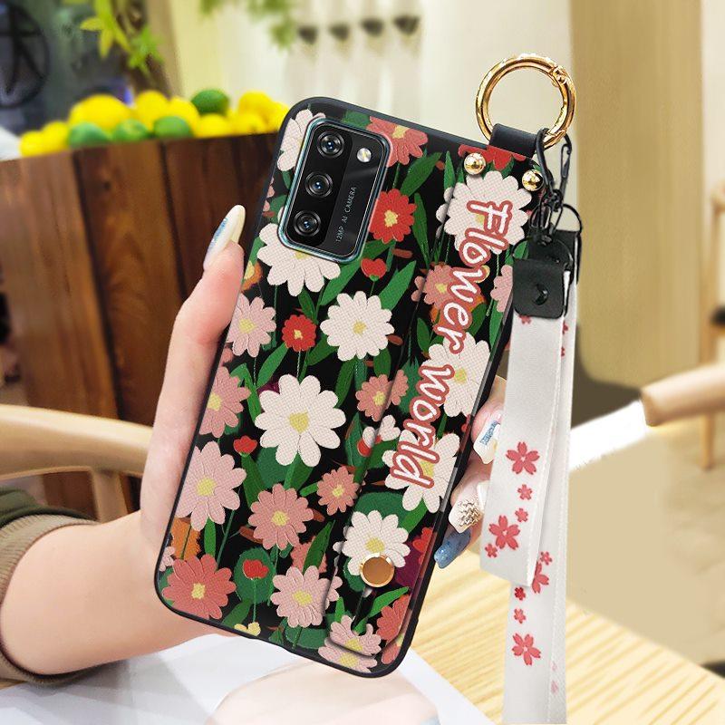 Anti-dust Soft case Phone Case For Blackview A100 Flower Back Cover Lanyard Protective Ring Oil Painting Waterproof