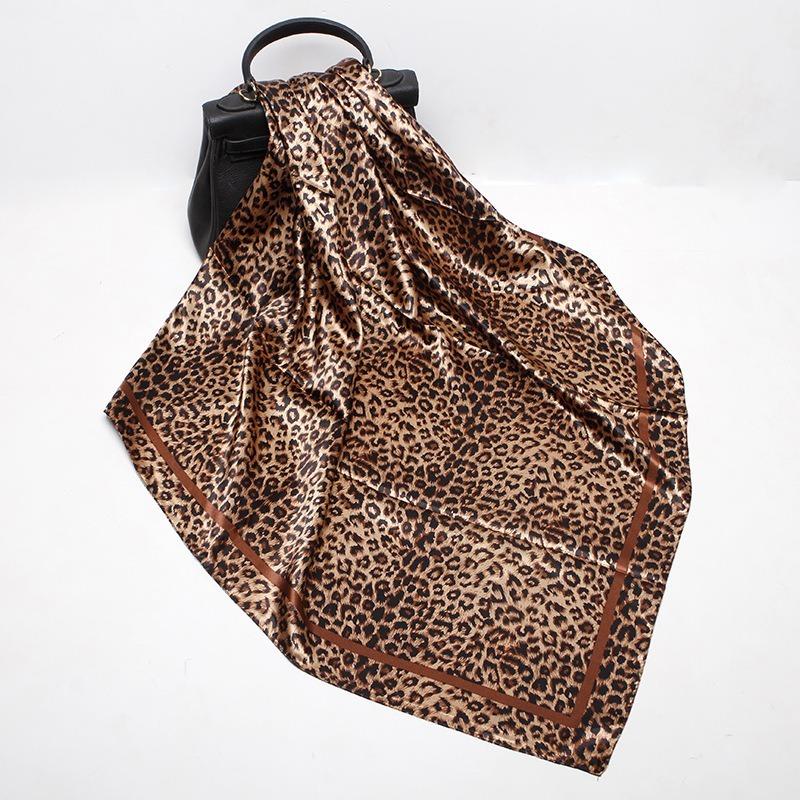 90cm Leopard Print Satin-Finish Scarf - Lightweight Simulated Silk Square for Women Spring Summer Versatile Chic