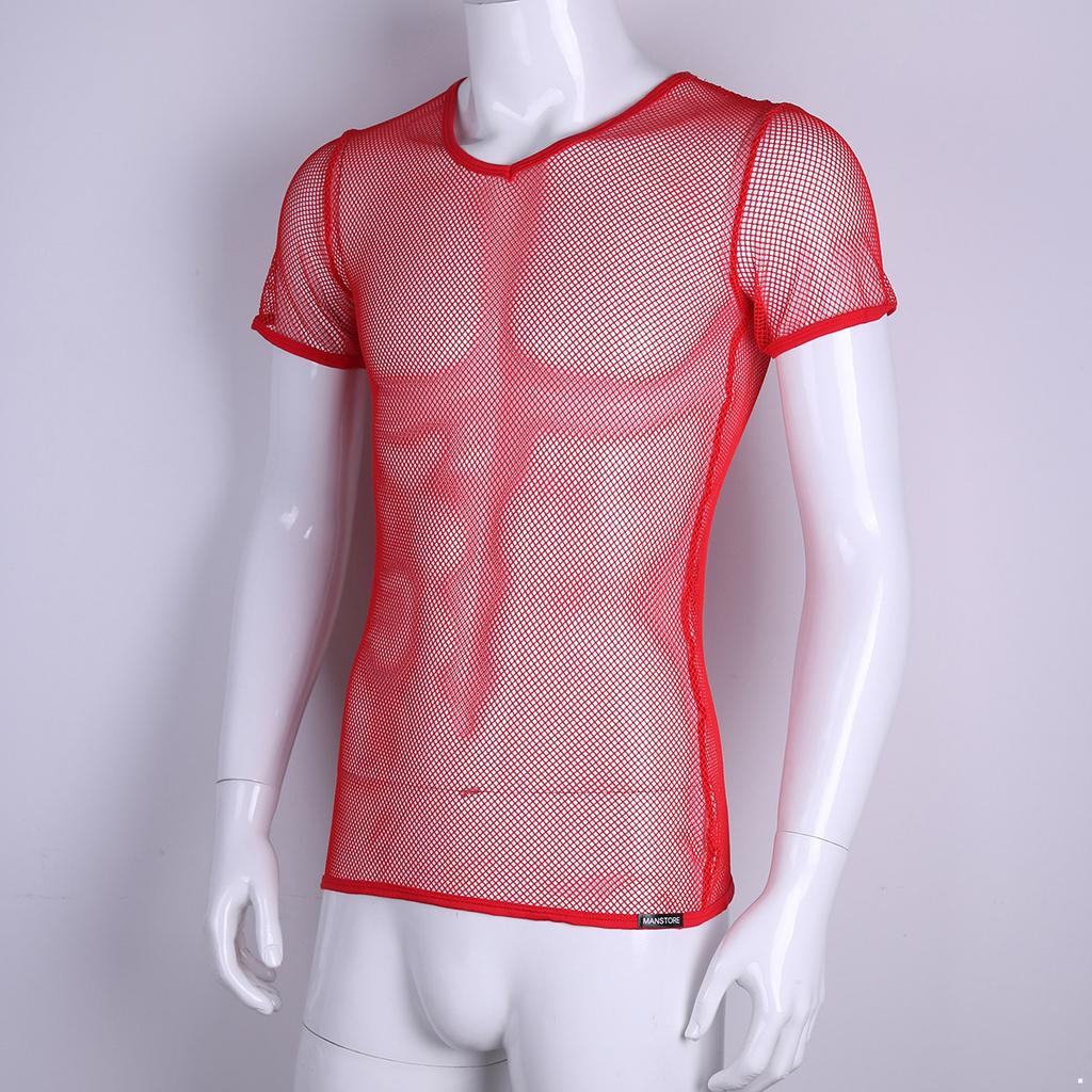 Summer Cool Mesh Slim Casual Short Sleeve T-Shirt Mesh T-Shirt Man See Through Vest Tops