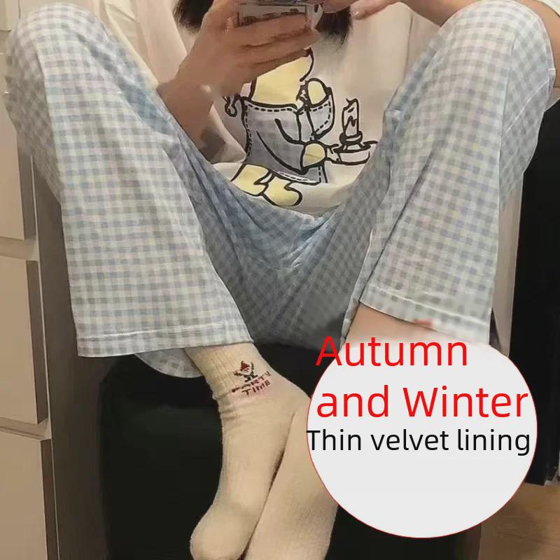 Women's Warm Fleece Straight-Leg Pajamas: Autumn/Winter Casual Pants for Walking & Outdoor Wear