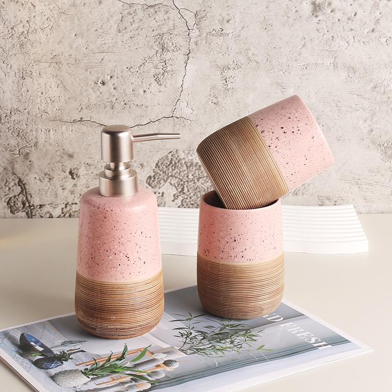 Pink ceramic toothbrush holder, mouth cup tooth cup soap dish dispenser lotion bottle bathroom accessories soap dispenser