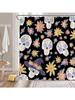 Gothic Shower Curtain Skull Floral Boho Spooky Halloween Festival Black Purple Yellow Bathroom Home Curtain Decor With Hooks
