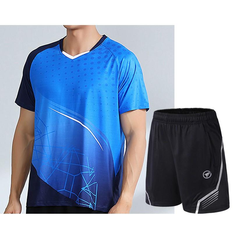Unisex Badminton Sport Set Short Sleeve Top Shorts Men Women Kids Athletic Wear