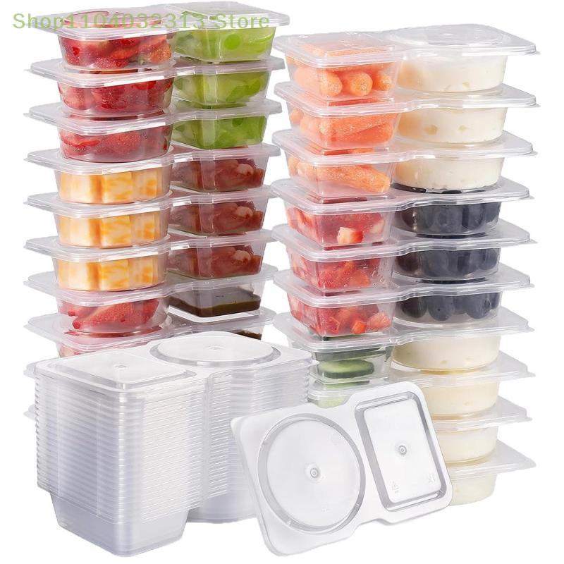 5/10/15/20PCS Double Compartment Condiment Containers With Lids Portable Compartment Snack Boxes Suitable For Outdoor Picnics