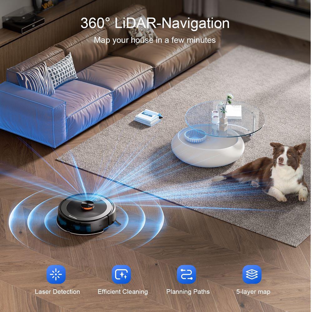 Robotic Vacuum Cleaner Teendow D10S Max Max Suction Power 5000Pa With Mop APP Control Home Cleaning Sweeping Map Navigation Black