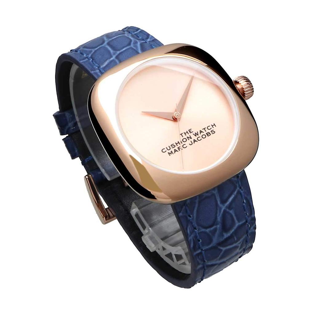 Marc Jacobs The Cushion Watch, 36mm, Rose Gold and Blue, Unisex, MJ0120179306