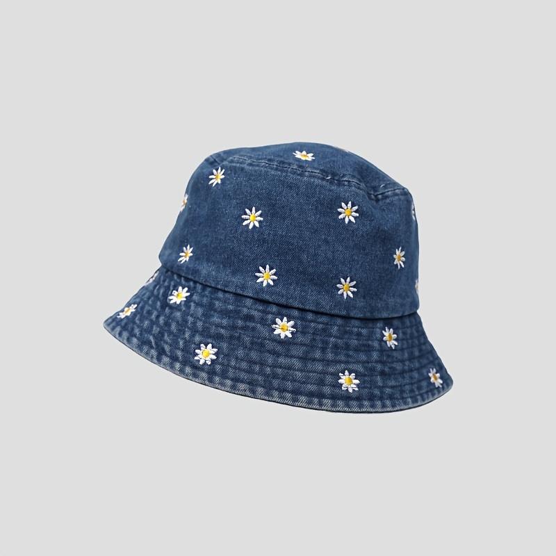 Lightweight Denim Women's Bucket Hat | Floral Embroidery, Stylish Sun Protection, Casual Summer Hat for Spring and Summer, Durable Headwear