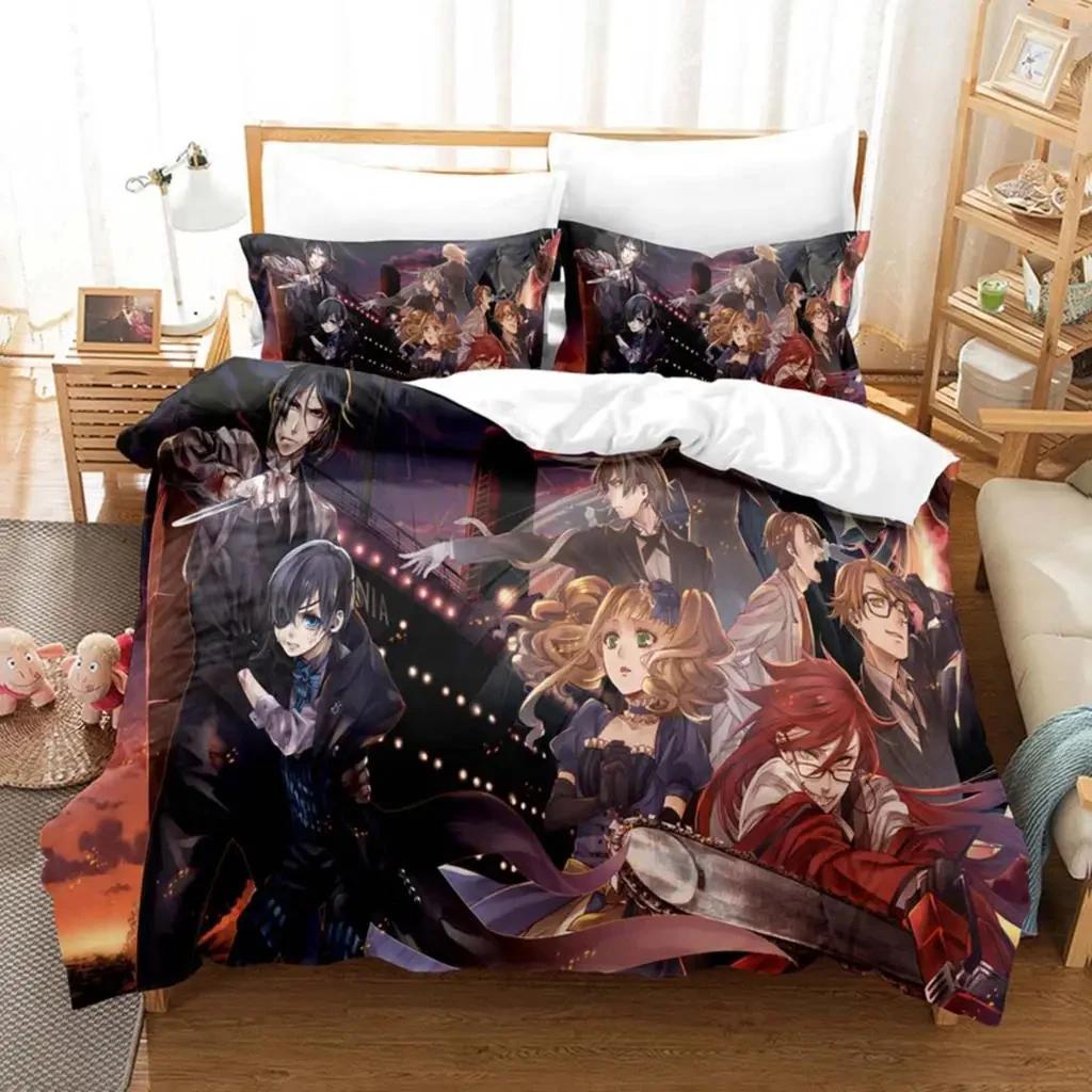 Anime Black Butler Sebastian Ciel Bedding Set,Duvet Cover Bed Set Quilt Cover Pillowcase,King Queen Twin Size Boys Girls Adults