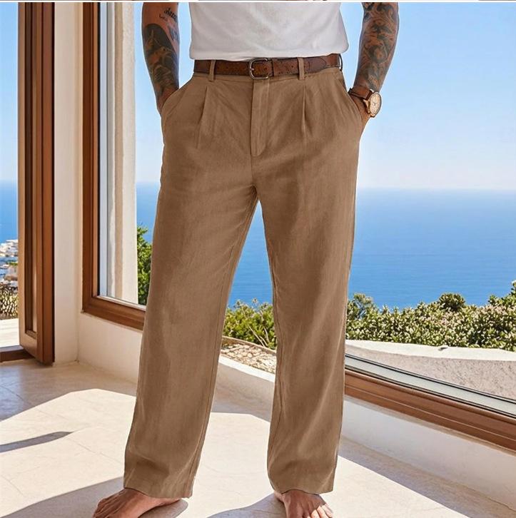 Summer Linen Casual Pants Simple Seaside Resort Style Breathable Straight Cut and Superior Quality