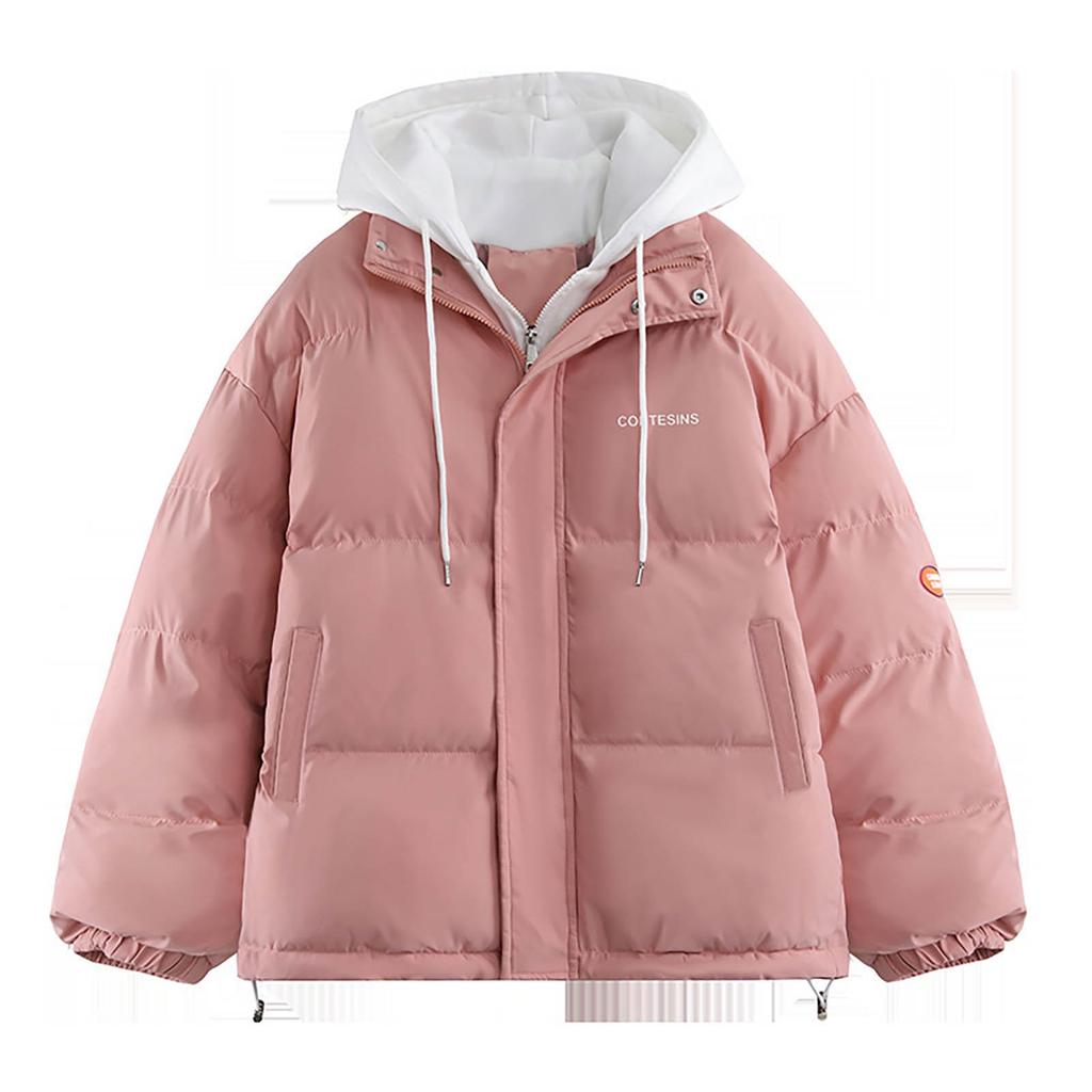 Cotton Jacket Down Cotton Short Hooded Women's Fake Two-Piece Cotton Jacket Winter New Loose Top