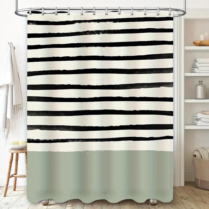 Modern Black And White Stripe Shower Curtain Abstract Minimalist Bathroom Decor Waterproof Liner Set Washable Fabric