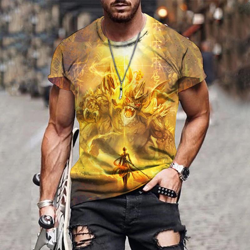 

Золотая футболка Harajuku Великолепная мужская аниме-мультфильм с коротким рукавом и круглым вырезом 6XL