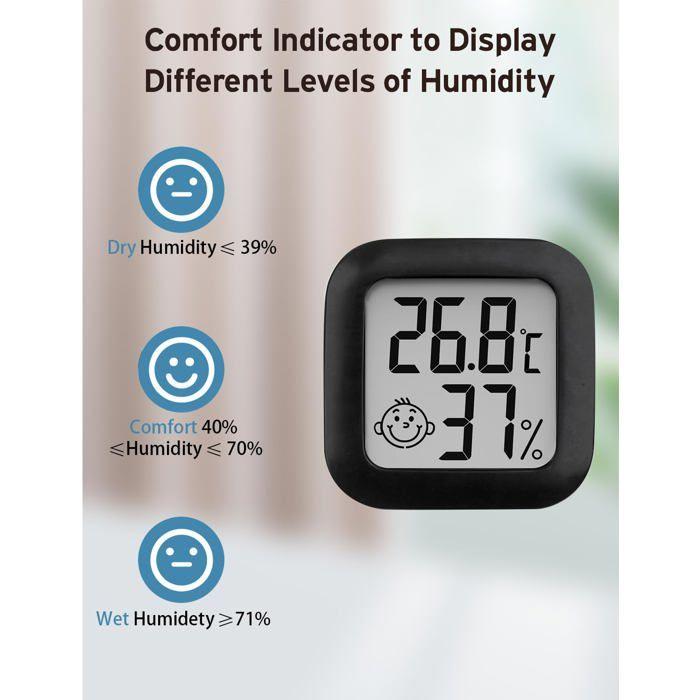 Mini Thermomètre Hygromètre Digital Intérieur Noir - Précision ±1°C, 10–99% RH, CR2032