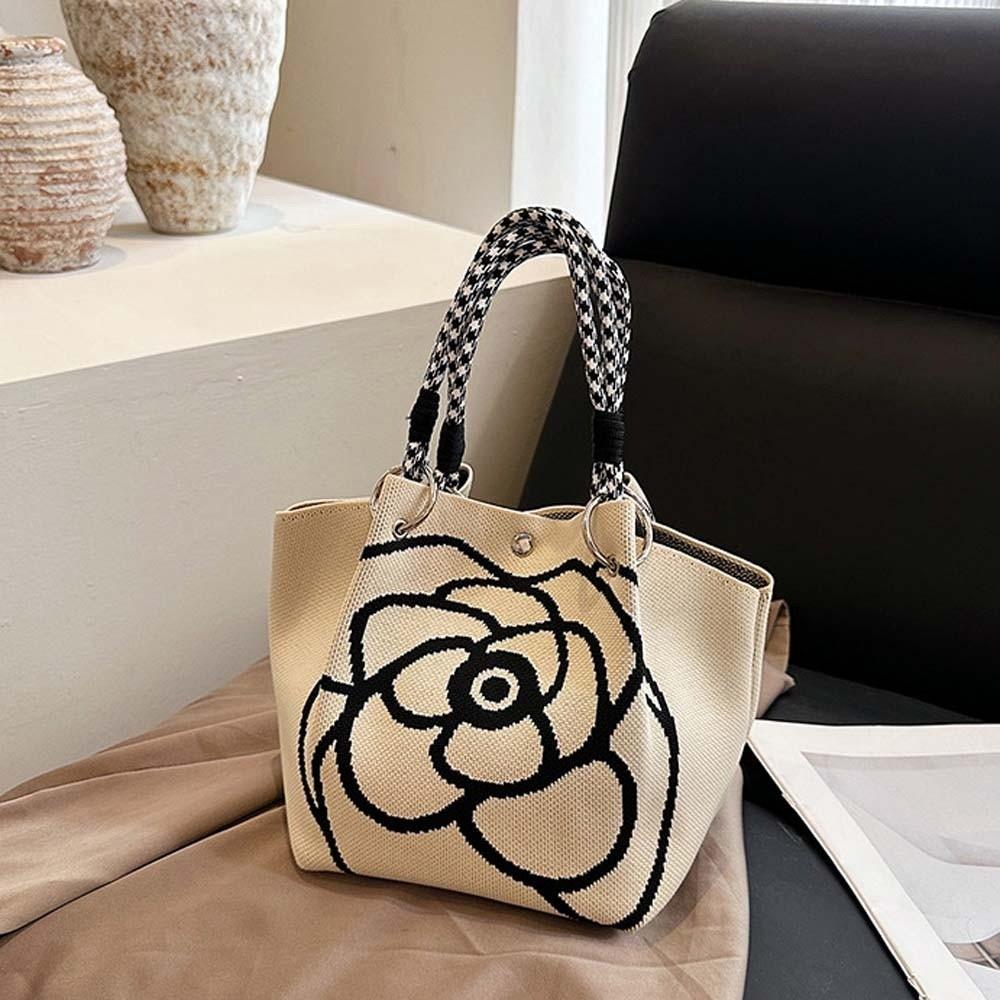 Stripe Women Knitted Handbag Sweet Floral Commuting Pouch High Quality Printed Small Bag  Shopping