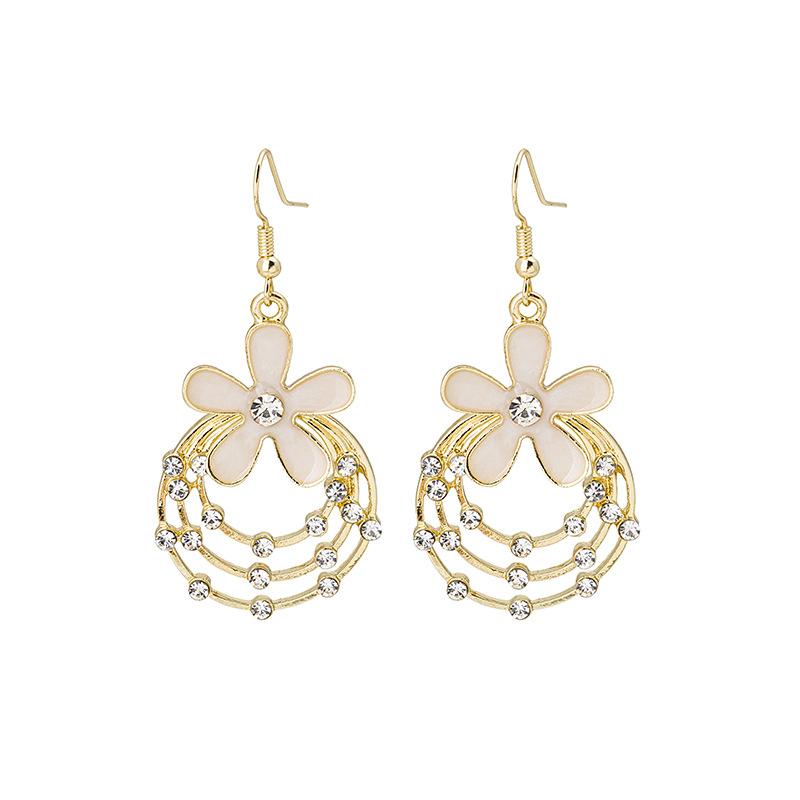 925 Multi-Layer Round Ring With Diamond Flower Earrings, Retro Temperament Lady Looking Thin Fashion Flower Earrings