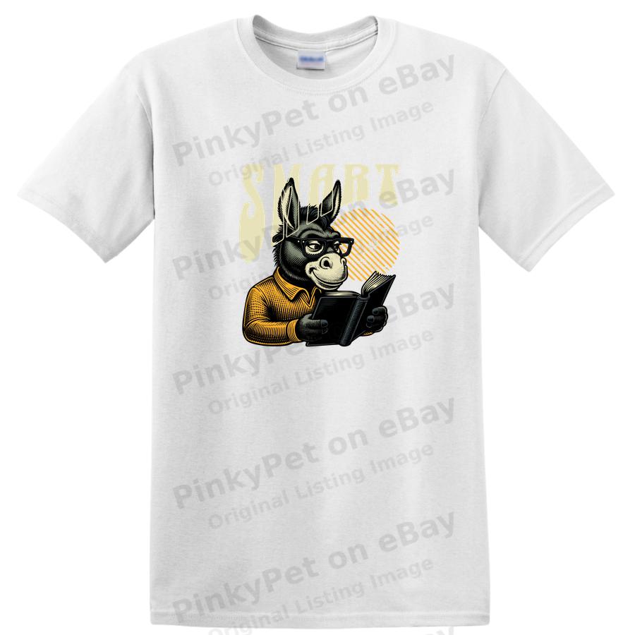 Smart Donkey Reading Book Funny Animal Teacher T Shirt for Cool Kids Tee