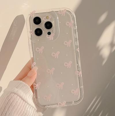 Roztomilý ružový mašličkový priehľadný kryt na telefón pre iPhone 16 15 14 13 12 11 Pro Max Plus Priehľadné silikónové nárazuvzdorné puzdrá Kryt