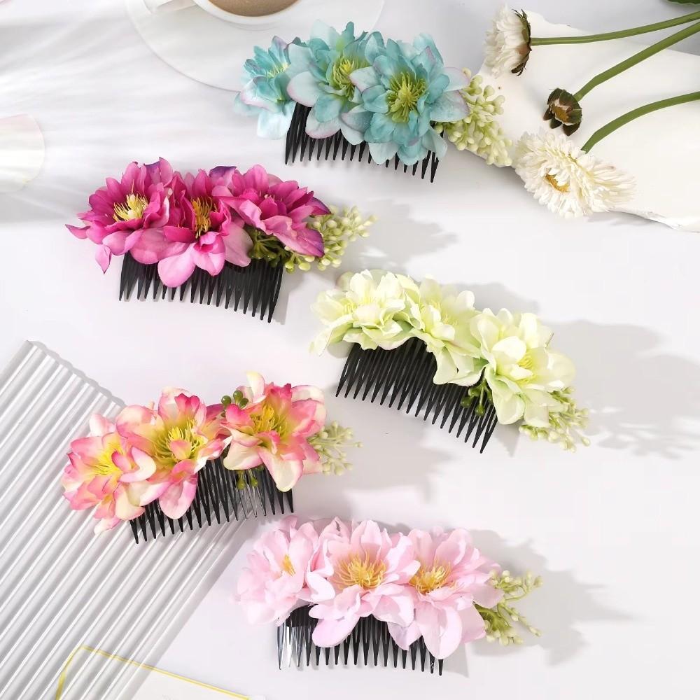 Multicolor Flower Hair Comb Cloth Thai Hair Comb Temperament Hair Accessories  performance clothing