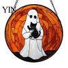 Christmas Gothic Theme Ornament Retro Halloween Pendant, Ghost/Bat/Spider Web/Pumpkin Head Print, Hand Painted Ghost Disc Vintage Acrylic Hanging for