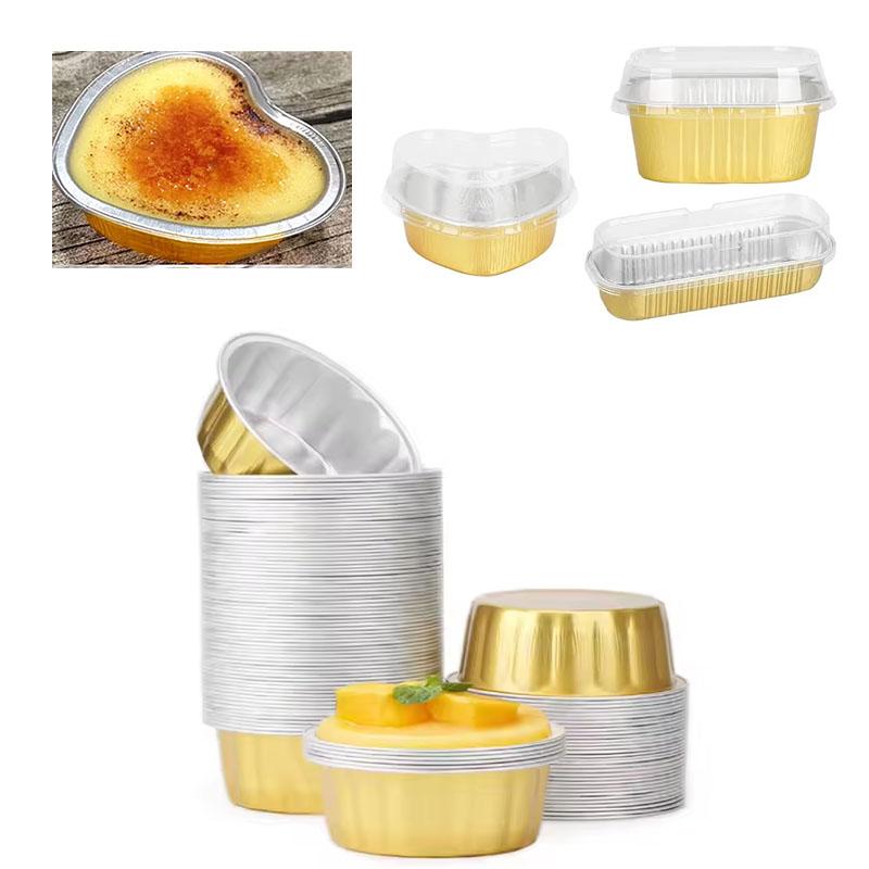 Aluminum Foil Baking Cups with Lids Heart and Rectangle Shaped Disposable Cake Containers for Cupcakes Muffins Pies Desserts