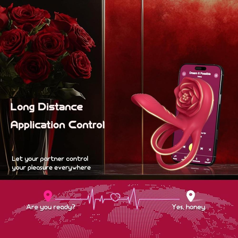 Vibrating Cock Ring with Rose Clitoral Stimulator - Penis Sleeve Vibrator for Couples, G-Spot & Clitoral Pleasure (Men & Women)