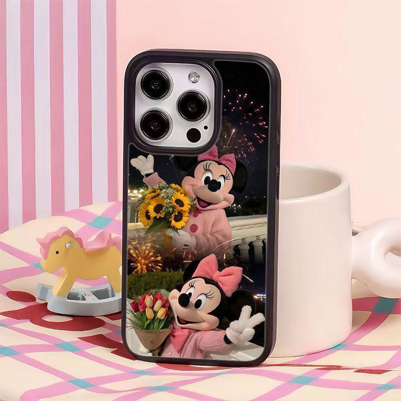 Coque de téléphone tendance en verre Minnie Feux d'artifice Pomme 16 Pro Max - Housse de protection pour 14 Pro & Nouveaux modèles